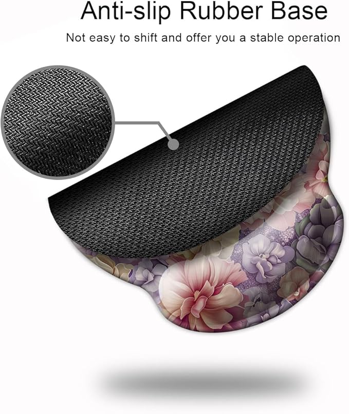 Ergo Comfort Gel Wrist Rest Mouse Pad-Ergonomic Office Mousepad with Wrist Support-Non-Slip, Design Desk Accessories Mat for Home&Game Decor Boho Floral