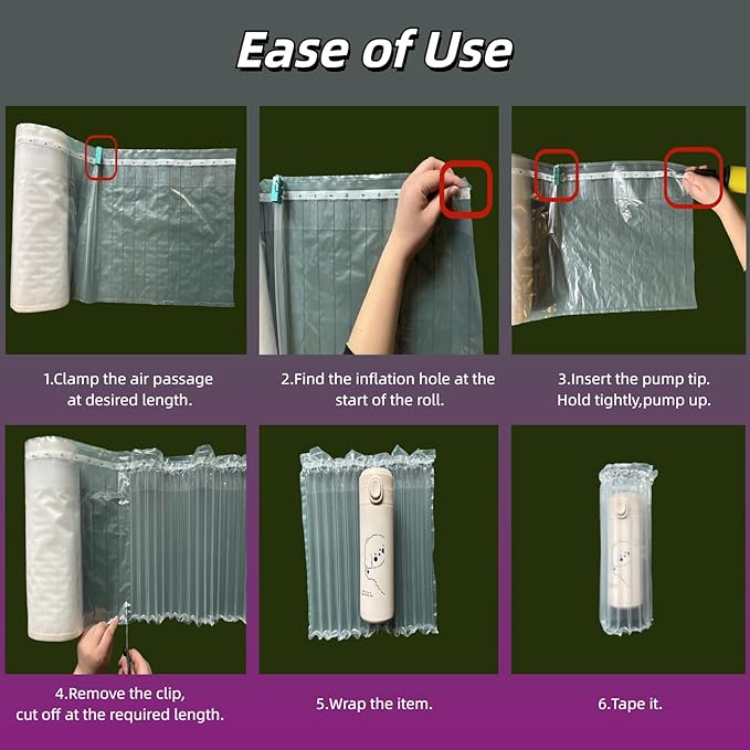 Large Wide Bubble Cushion Wrap for Packing 262 Feet Space Saving Inflatable Air Pillows for Shipping Moving Heavy Duty Packing Supplies for Fragile Items with Pump, Bottle Packaging Material