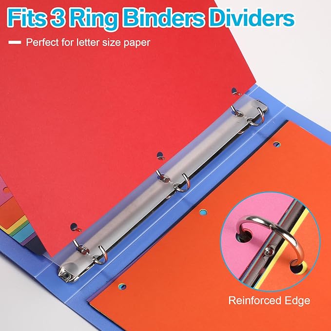 Thenshop 192 Pieces 24 Sets Binder Dividers with Tabs Bulk 8.5 x 11 Inch Write & Erase Big Paper 8 Tab Dividers for 3 Ring Binder(Bright Color)