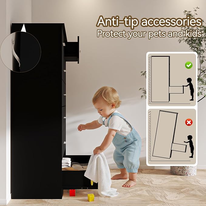 47.3" Tall Dresser for Bedroom Chests of Drawers with Charging Station 7 Drawer Dressers with Metal Slide Rail Modern Wood Closet Organizer with Large Storage for Home Office Entryway