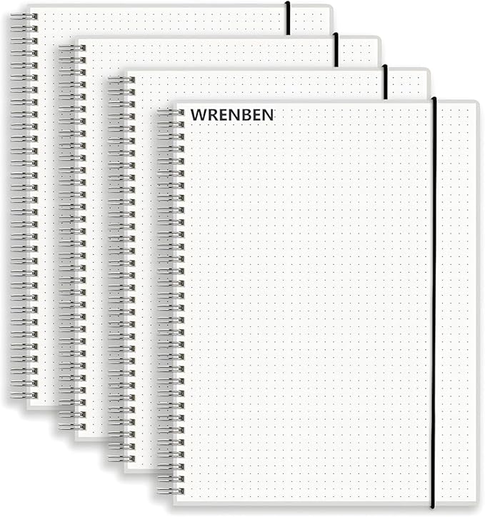 Bullet Dotted Spiral Notebook A5 with 120gsm Thick Dot Paper 160 Pages per Pack - 5.7" x 8.3" Dotted Journal with Elastic Band and Transparent Hardcover (4 Pack, A5)