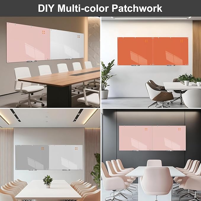 TSJ OFFICE Glass Dry-Erase Board - 36 x 24 Inches Wall Mounted Magnetic Whiteboard, Large Frameless Glass White Board for Office, Home & School, Orange