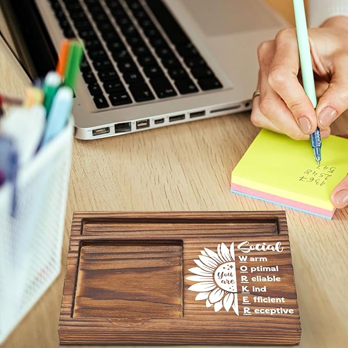 Social Worker Gifts Sticky Note Holder, Thank You Appreciation Gifts for Social Workers, Office Desk Organizer, Employee Recognition Desk Accessory TZP120