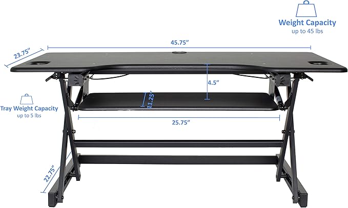 Rocelco 46" Large Height Adjustable Standing Desk Converter with Double Monitor Mount Stand BUNDLE - Quick Sit Stand Up Computer Workstation Riser - Retractable Keyboard Tray - Black (R DADRB-46-DMS)