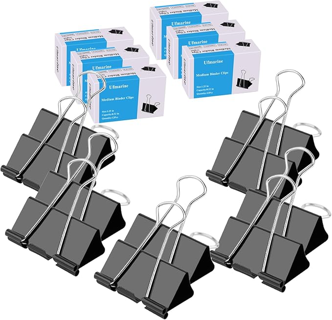 Ufmarine Medium Binder Clips 1.25 inch Length, (72 Pcs) Medium Paper Clips for Office