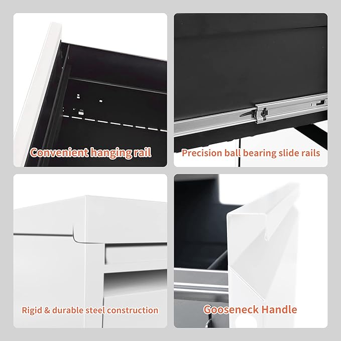 3 Drawer File Cabinet with Lock,Metal Filing Cabinets for Home Office,Steel Vertical File Cabinet,Heavy Duty Metal Storage Cabinet for A4/Letter/Legal Size Files,Assembly Required