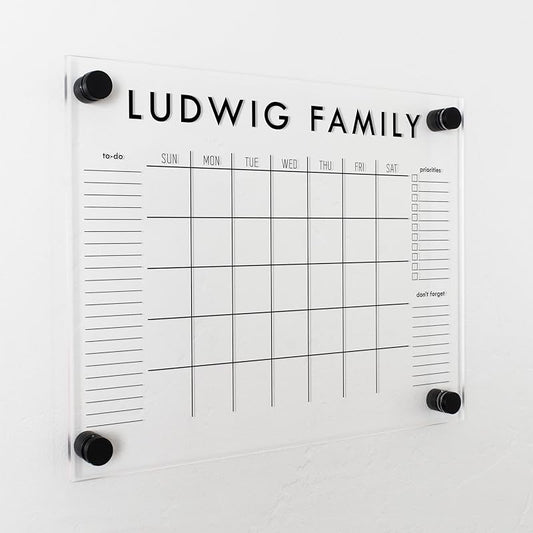 Personalized Clear Acrylic Calendar for Wall, Calendar Whiteboard for Wall, Dry Erase Calendar for Wall, Wall Calendar Organizer System for Home (Block, Black, 14"W x 11"H)