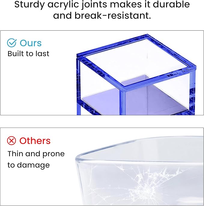 OfficeGoods 3-Tier Stackable Acrylic Holder- Stylish Desk Organizer and Storage for Office or Home – Transparent Square Design, Blue with Silver Metal Base