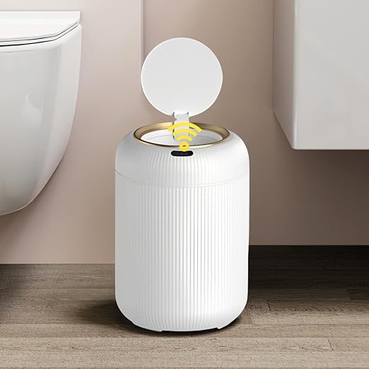 URALFA Motion Sensor Trash Can with Lid, 3 Gallon / 11 L Automatic Bathroom Trash Can, Touchless Trash Bin, Smart Plastic Garbage Can for Bedroom, Kitchen, Living Room, Office, White