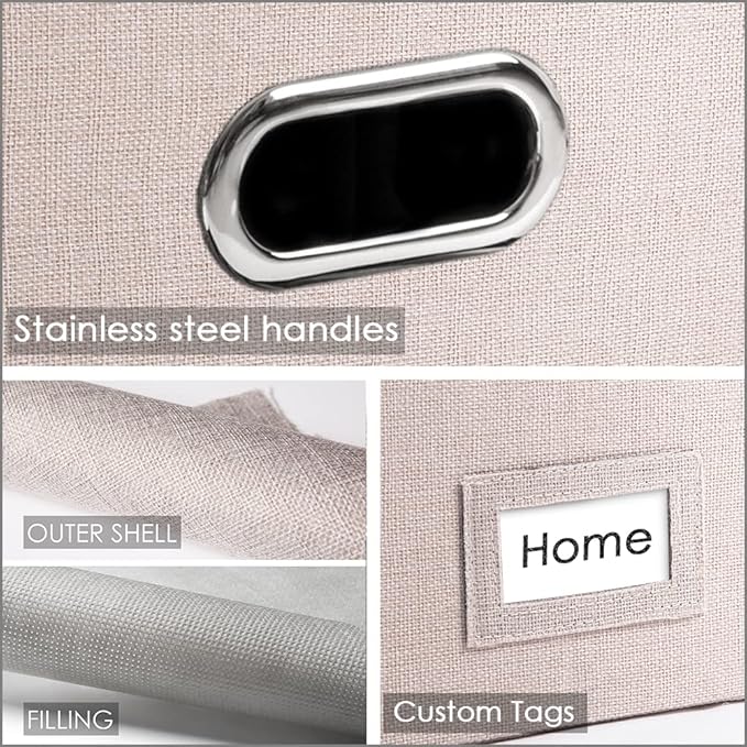 PRANDOM File Organizer Box - Set of 1 Collapsible Decorative Linen Filing Storage Hanging File Folders with Lids Office Cabinet Letter Size Light Grey (15x12.2x10.75 inch)