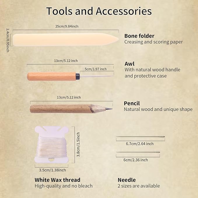 Bamboo Book Binding Kits with an Awl, Book Binding Cradle, Signature Punching Tools with Piercing Guide Book, Book Binding Materials, Bookbinding Supplies for DIY Bookbinding Crafts with Storage