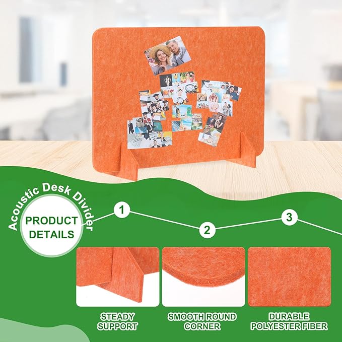 PATIKIL Desk Divider, 2 Set 24 x 16 Inch Acoustic Freestanding Desk Divider Desk Privacy Panel with 4 Pcs Support Feet for Library Office Workstation, Orange