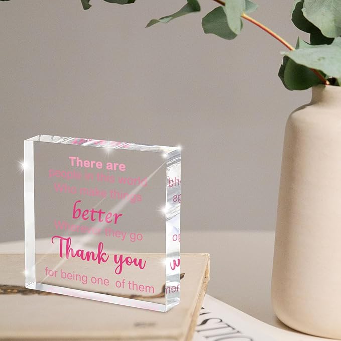 Thoughtful Appreciation Gift, Pink Acrylic Desk Sign with Uplifting Quote, Perfect for a Teacher, Mentor, Boss or Volunteer, 4x4 Inch Inspirational Decor