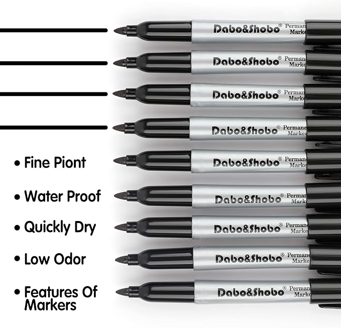Dabo&Shobo Permanent Markers, 160 Pack Black Permanent Markers Bulk, Fine Tip, Quick Drying, Waterproof Markers, Work On Wood, Metal, Plastic, Stone, Glass For Office School Home