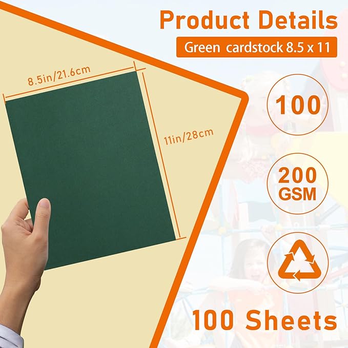 100 Sheets Dark Green Cardstock 8.5 x 11 Scrapbooking Paper, 75lb Heavyweight Green Construction Paper Card Stock for DIY Cards Making, School Crafting, Office Printing, Birthday, Memos