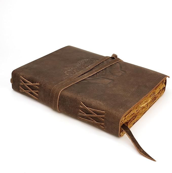 LUXEORIA Heart Journal for Women and Men, Handcrafted Leather Journal for Writing Womens, Sketchbook, Travel Diary with Unlined Deckle Paper, Distressed Brown 7x10