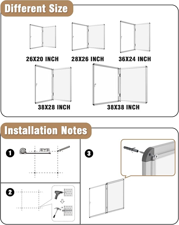 28"x26" Enclosed Bulletin Board, Lockable Weather-Resistant Aluminum Noticeboard for School & Office, Silver Frame w/Magentic Whiteboard