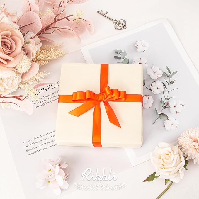 Ribbli Torrid Orange Satin Ribbon 5/8 inch x Continuous 25 Yards,Double Faced Satin Use for Craft, Gift Wrapping, Christmas Ornaments, Hair Bows, Bouquet Bows