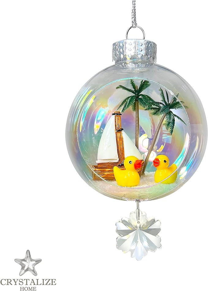 Ducks Christmas Ornament - Handmade Shatterproof Decorations for Indoor Outdoor Xmas Tree - Clear Ball Ornaments with Magnetic Crystal - Great Gift or Stocking Stuffer for Mom, Sister, Friend