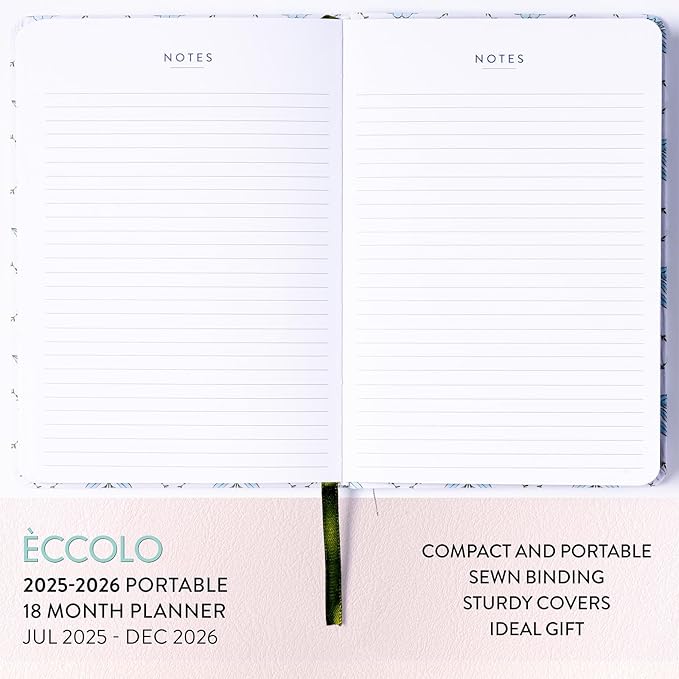 2025-2026 Eccolo 18 Month Linen Bound Planner, Monthly & Weekly Pages (5.25 x 7.75" - July 2025 - Dec 2026 - Blue Wallpaper)