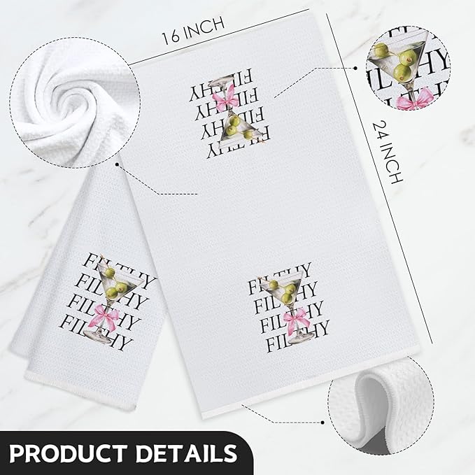 Filthy Dirty Martini Gift Kitchen Towels, Gifts for Martini Lovers Women Decorative Hand Towels, Cocktail Themed Gift Dish Tea Bar Towels for Kitchen Bar Cart Pub, 16x24 Inch
