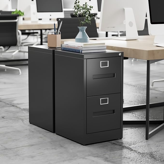 2 Drawers Mobile File Cabinet, Metal Under Desk Cabinet with Lock, for Office & Home, Legal/Letter Size, W14.57”x D17.36”x H25.79”, Assembly Required