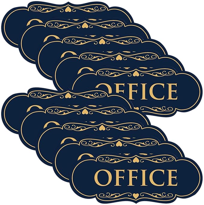 All Quality Designer Office Sign | Easy Installation - Blue/Gold - Medium (10 Pack)