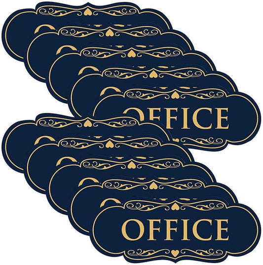 All Quality Designer Office Sign | Easy Installation - Blue/Gold - Large (10 Pack)