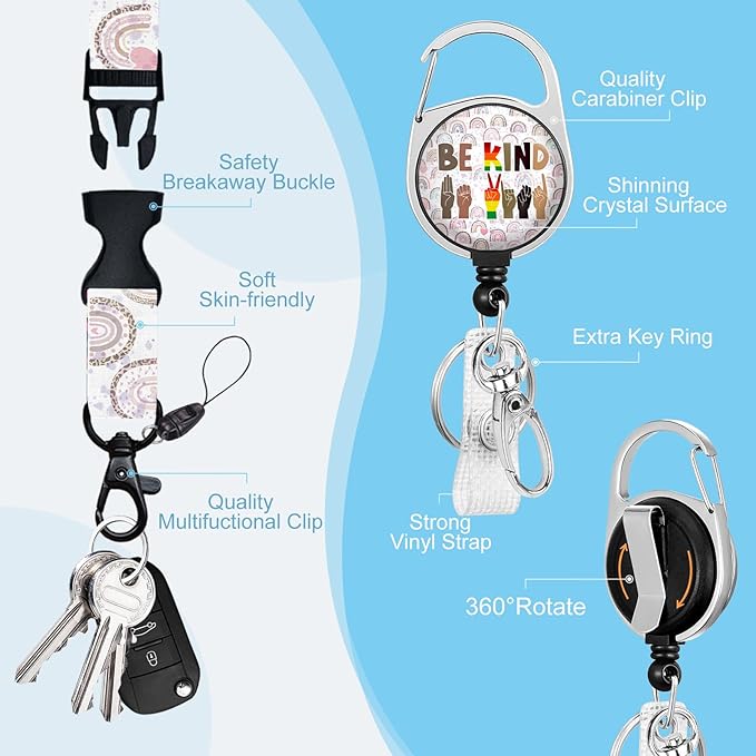 Gctriki Teacher Lanyards for ID Badges - Heavy Duty Retractable Badge Reel with 360° Carabiner Clip, Id Badge Holder with Lanyard for Women Nurse, School Office Supplies - Teacher Appreciation Gifts