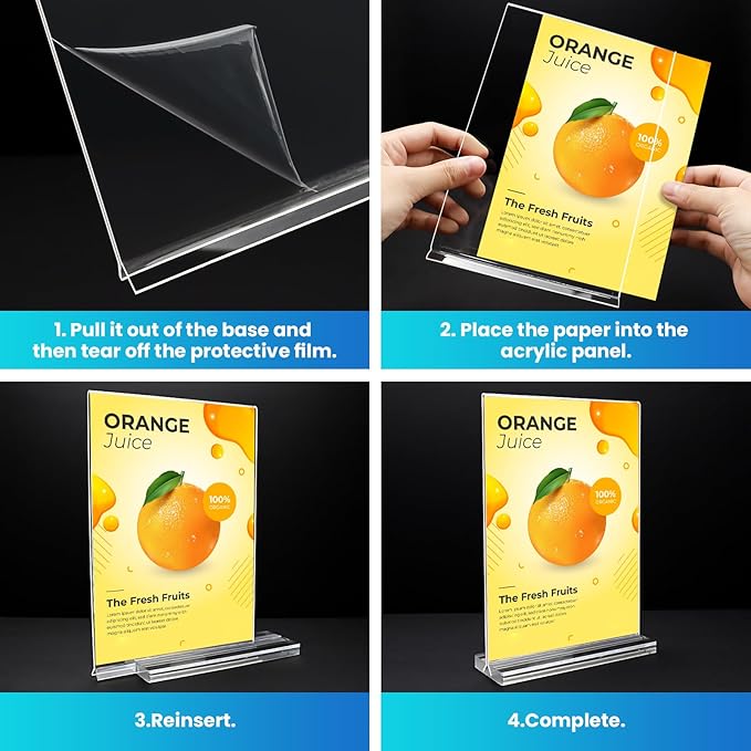 Acrylic Sign Holder 5x7, 11 Pack Clear TableTop Sign Holder-Sided, Plastic Flyer Display Holder with Vertical Base, Clear Flyer Stand Menu Table Display Holders for Restaurants Office Store Show Fair