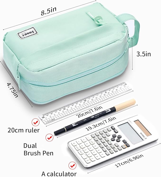 Sooez Big Capacity Pencil Case, Upgraded Canvas Pencil Pouch Large Pencil Bag Organizer, Separate Compartments Easy Grip Handle, Aesthetic Supply for School Teens Adults, Black Pen Case