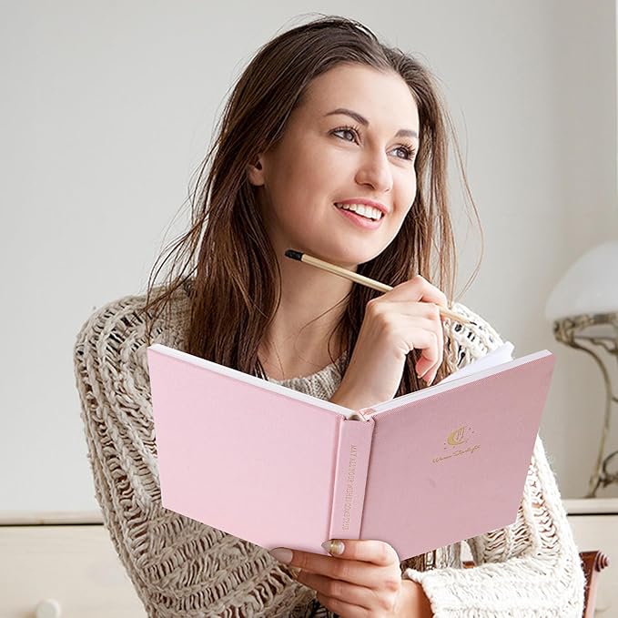 CAGIE Lined Journal Notebook for Women Girls, A5 Hardcover Linen Journals For Writing 256 Pages, Aesthetic Womens Diary, Gifts 8.3'' x 5.7'' Pink