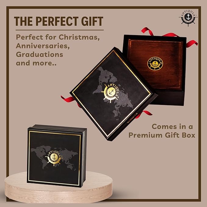 Antique Look Brass Vintage Sundial Compass with Wooden Box, Fully Functional Nautical Home Decor Ship Navigation Sailor Sundial Clock, Gift Item J.H.Steward Ltd. Strand London with Chart