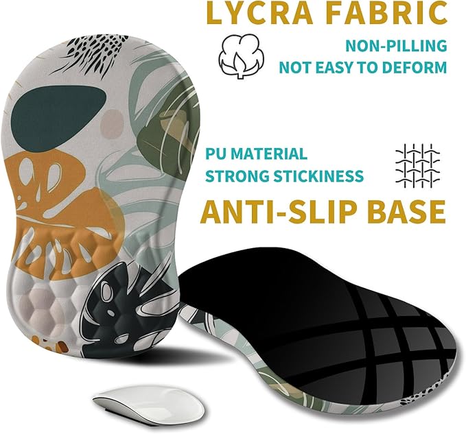 Hokafenle Ergonomic Mouse Pad Wrist Support, Wrist Rest Mousepad for Carpal Tunnel Pain Relief with Integrated Memory Foam Slope Massage Bulge (11.8x7.9 inch,Abstract Leaves