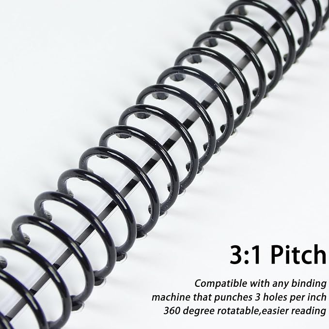 Rayson 19mm Plastic Spiral Coil Binding 3:1 Pitch, 3/4 inch, 160 Sheets Capacity Black Coil Binding Spines - Versatile for Office and Educational Tasks, Pack of 50
