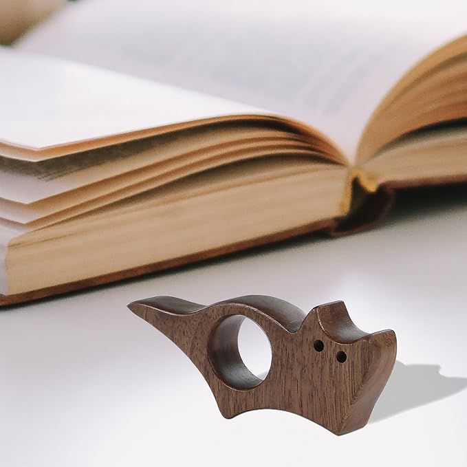 Cat Book Page Holder, Smooth Finish Walnut Wood Book Holder for Reading, Ideal Book Reader Gifts & Reading Accessories,Book Worm Gifts for Women, Thumb Book Page Holder - Book Lovers & Literary Gifts