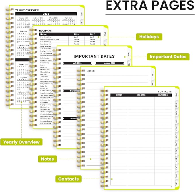 2026 Planner, Weekly and Monthly Calendar Planner, January 2026 - December 2026, Hardcover 2026 Calendar Planner Book with Tabs For Women & Men, Inner Pocket, Spiral Bound, Perfect for Office Home School Supplies - A4 (8.5" x 11"), Lemon Yellow