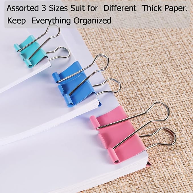 Vinaco 300PCS Paper Clips and Binder Clips Assorted Sizes, Colored Paper Clips (2" Large/1.3" Medium), Binder Clips (1" Medium /0.75" Small/0.6" Mini) and Rubber Bands for Home Office School