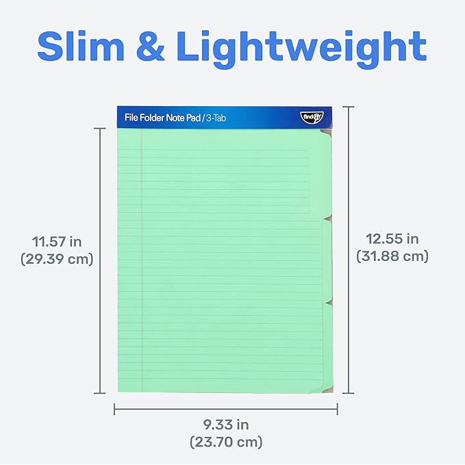 Find It File Folder Notepad - Pack of 12-9.5 x 12.5 Inch Notebook Organizer Folders for Filing, Document, and Clipboard Organization - Green