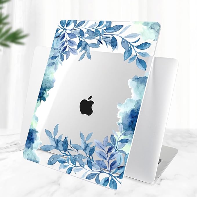 TWOLSKOO Compatible with MacBook Pro 13 inch Case 2022 2021 2020-2016 A2338 M2/M1 A2251 A2289 A2159 A1989 A1706, Plastic Hard Shell Cover & Keyboard Skin & Screen Protector, Blue Floral