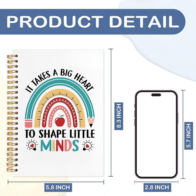 SNNDER Boho Rainbow Teacher Notebook Journal, Teacher Appreciation Gifts, Back To School Gifts for Teachers, It Takes a Big Heart to Shape Little Minds Hardcover Spiral Notebooks 5.5x8.3 Inch