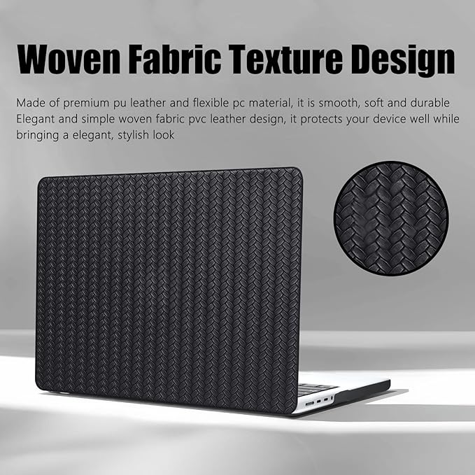 DTangLsm for Woven MacBook Air 13 inch Case M4 2025 2024 2023 2022 A3240 M3 A3113 M2 A2681, Woven Fabric Elegant Texture Leather Hard Shell Cover for MacBook Air 13.6 inch Case & Keyboard Cover, Black