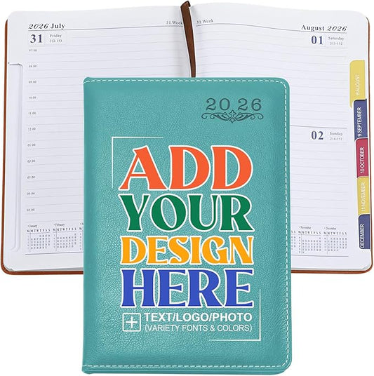 Custom Personalized 2026 A5 Planner - Customizable with Logo/Photo/Text | Soft PU Leather Cover, Monthly/Daily/Academic Weekly Pages & Calendar for School, Green