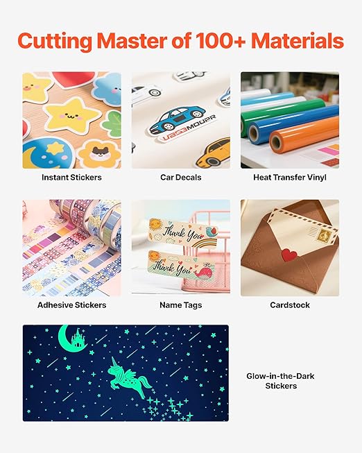 VEVOR Cutting Machine, Automatic Edge Detection Vinyl Cutter Machine with Design Software and Materials, Compatible with Multiple File Formats, for Creating Customized DIY Crafts, Cards, Stickers