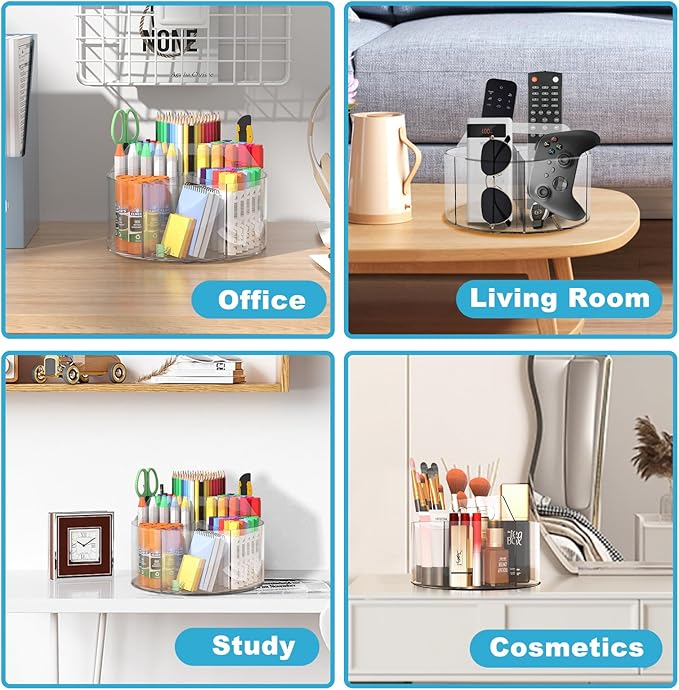 Rotating Art Supply Organizer 2 Pcs - Clear Marker & Colored Pencil Organizer with Acrylic Lazy Susan Desktop Holder