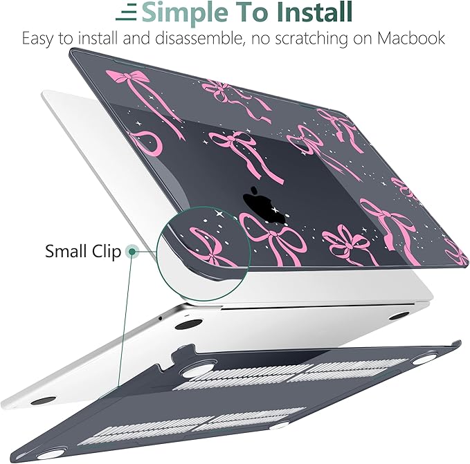 DONGKE Compatible with M4 MacBook Air 15 inch Case 2025 2024 2023 A3241 A3114 A2941 M3 M2 Liquid Retina Display Touch ID, Plastic Hard Case & Keyboard Skin & Screen Protector - Bows & Stars