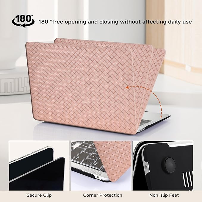 Woven Case for MacBook Pro 13 inch Case 2025-2016 A2338 M1 A2251 A2289 A2159 A1989 A1708 A1706,for MacBook Pro M2 Protective Leather Woven Textured Case&Keyboard Cover for Mac Pro13,Boho Pink