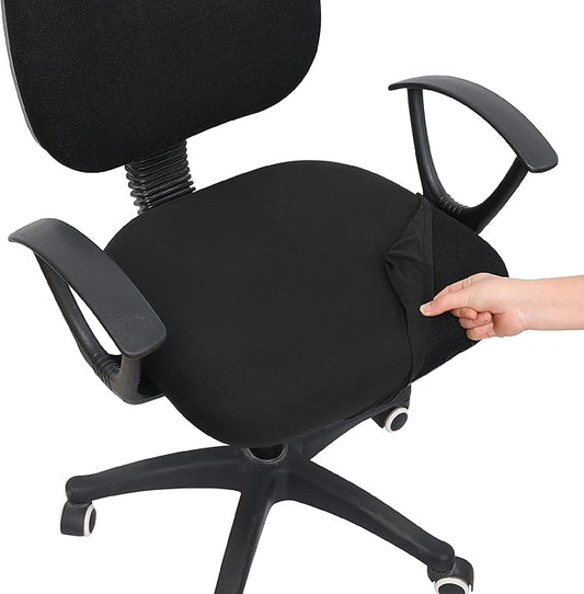 Smiry Printed Office Computer Chair Seat Covers, Stretch Fit Universal Desk Rotating Chair Cover Washable Removable Seat Cushion Protectors - Black