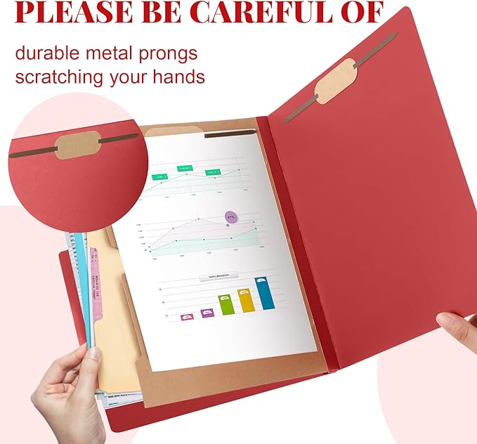Skyygemm 12 Pack Classification File Folders Bulk with Divider and 2" Expansion, Pressboard Folder with 2 Prong Fasteners for Employee Records Medical Charts Office Document Organization(Red)