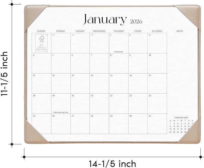 Simplified Desk Calendar 2026-2027 with Desktop Mat, Cabbrix Medium Desk Pad Calendar 15" x 12" Runs From January 2026 to June 2027, Desk Blotter Calendar for Home School and Office (Apricot)